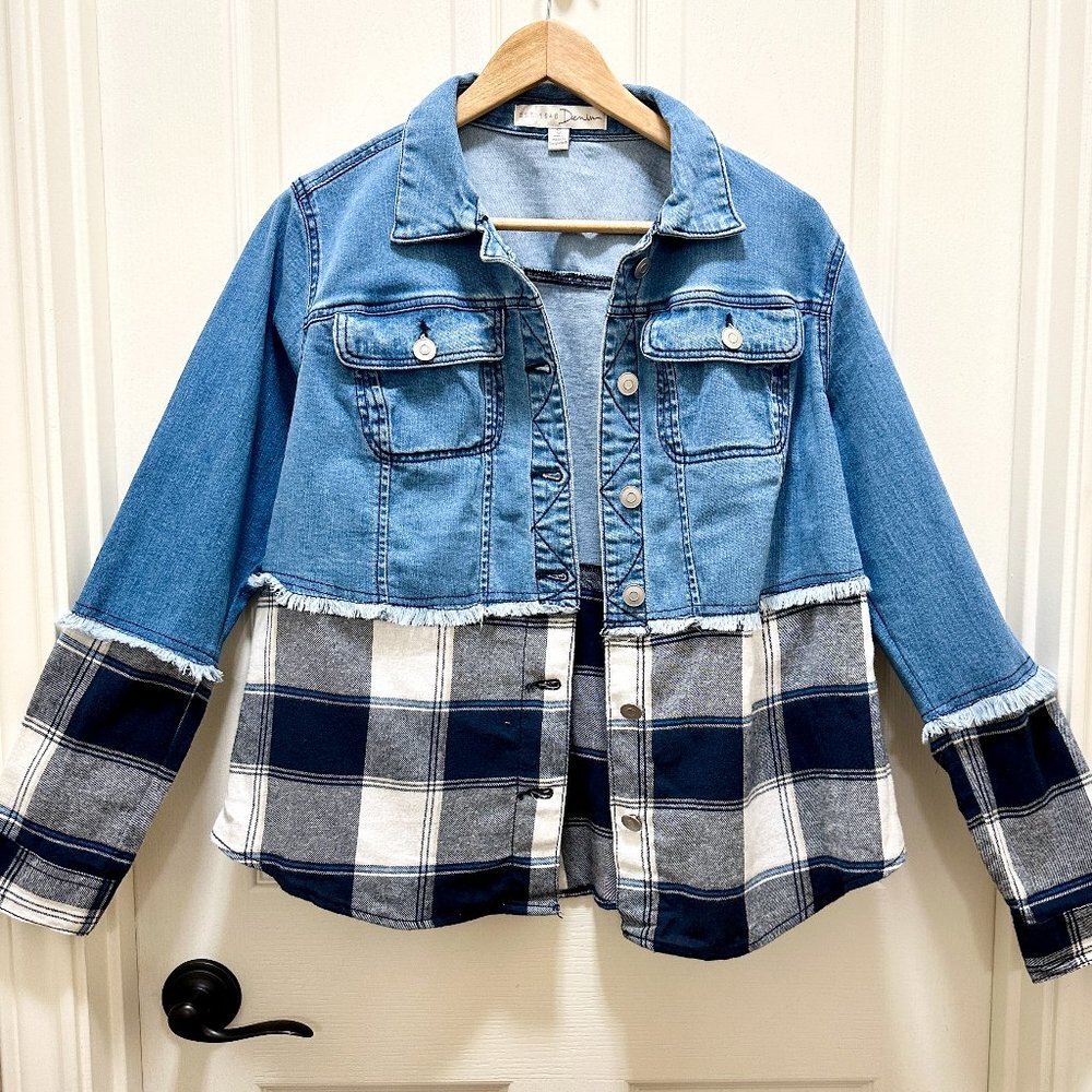 EST. 1946 Women's Denim Jean & Flannel Jacket Size S Boho Prairie Cottagecore